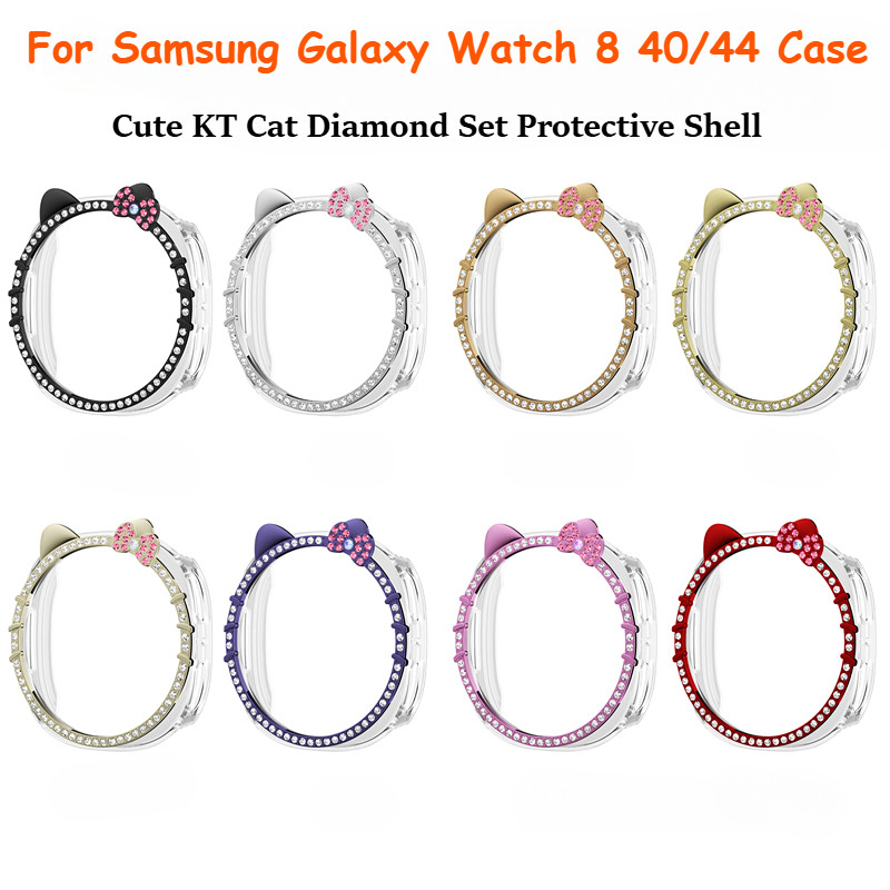 หูแมวน่ารักสําหรับ Samsung Galaxy Watch 8 40 มม.44 มม.เพชรอุปกรณ์เสริมสําหรับ Samsung Watch8 ฝาครอบ