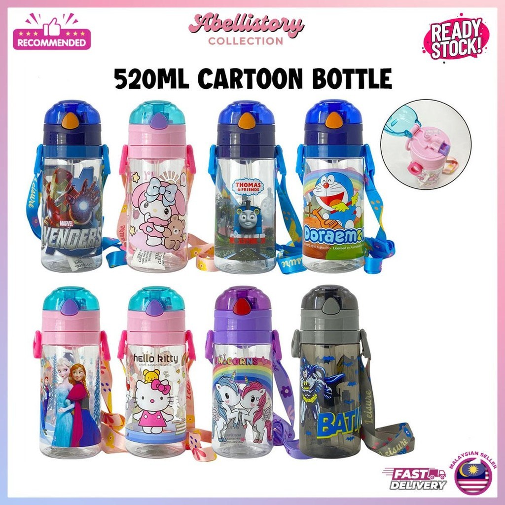 (Abellistory) 500ML Kids Cartoon Water Bottle Straw Drinking Bottle BPA Free Botol Air Kanak