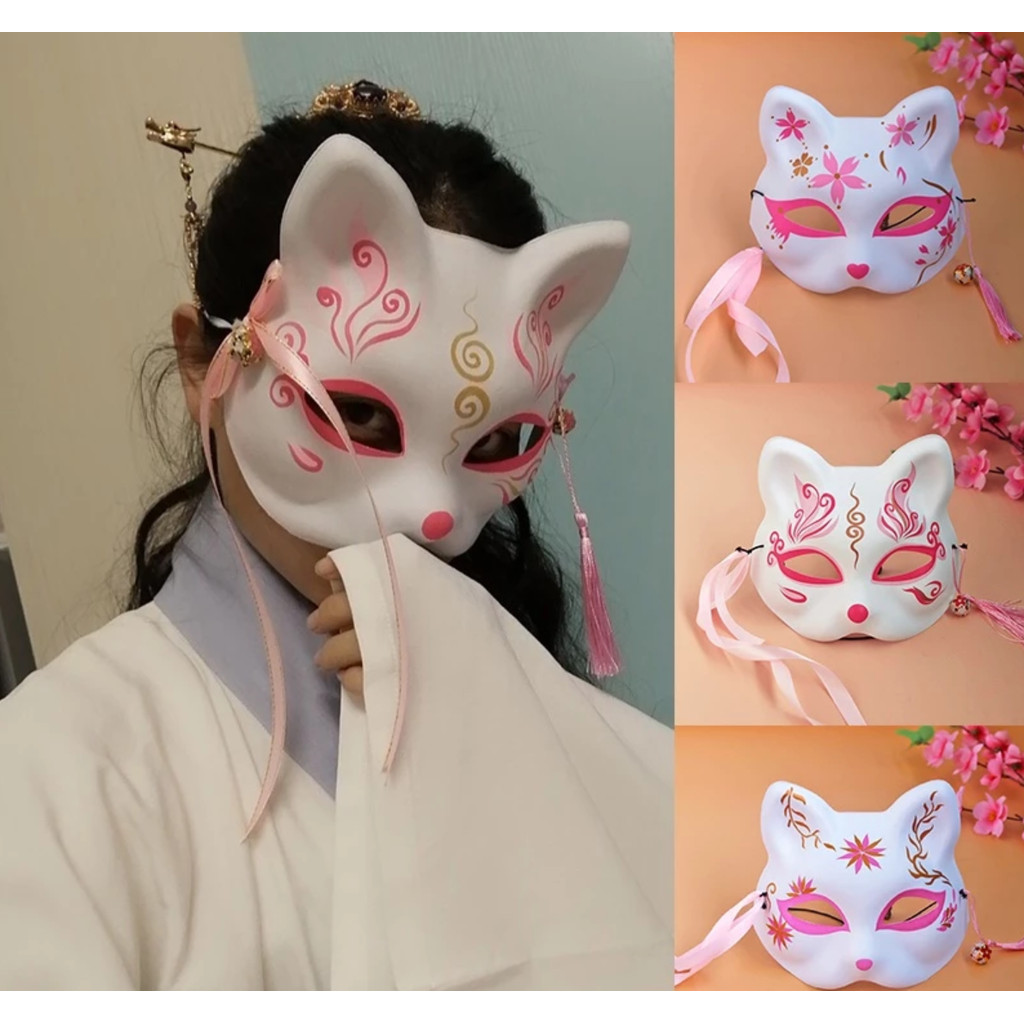 หน้ากากจิ้งจอกสําหรับปาร์ตี้ฮาโลวีน, คอสเพลย์ญี่ปุ่น Rave Anime Demon Slayer Half Face Cat