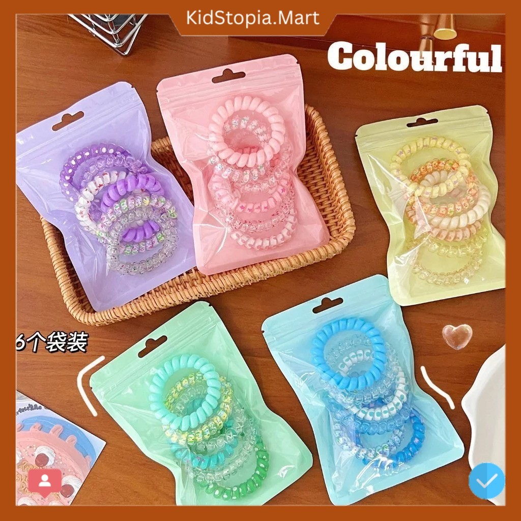 KidStopia.Mart PT 11 Spiral Hair Bands Cable Set 6 Hair Ties Scrunchies สําหรับผู้หญิงแฟชั่นเกาหลี