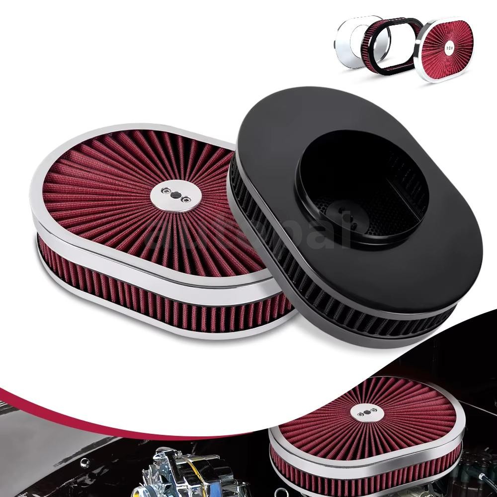 ไหลสูง Chrome รูปไข่ Air Cleaner ชุดกรอง 12x2 Universal Fit 5-1/8 Carb คอปรับปรุง Airflow การใช้ประส