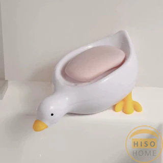 Hiso ที่วางสบู่ รูปทรงน้องเป็ด ระบายน้ําได้ ของใช้ในห้องน้ำ สีเหลือง สีขาว Soap dish