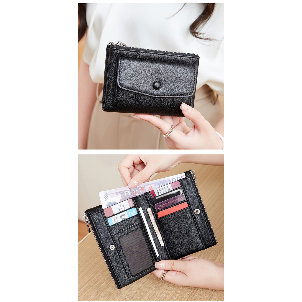 MOAOCAT กระเป๋าสตางค์ใบเล็กผู้หญิง สไตล์มินิมอล ดีไซน์ซิปสองช่อง มีช่องสำหรับเก็บเหรียญ No 259 - รูปที่ 7