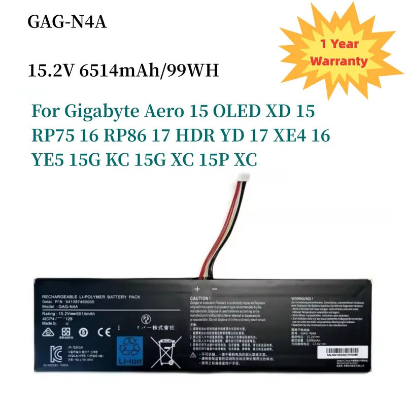 GAG-N4A Notebook Battery for Gigabyte Aero 15 OLED XD 15 RP75 16 RP86 17 HDR YD 17 XE4 16 YE5 15G KC