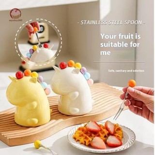 Myoloy ส้อมผลไม้สแตนเลสสร้างสรรค์น่ารักชุดส้อมผลไม้ที่เก็บขอ…
