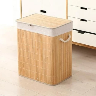 U-CHOICE ตะกร้าซักผ้าไม้ไผ่ 72L พร้อมฝาปิด ทรงสี่เหลี่ยม ตะกร้าเก็บผ้า มีผ้าซับในถอดซักได้ ระบายอากาศดี ไม่อับชื้น