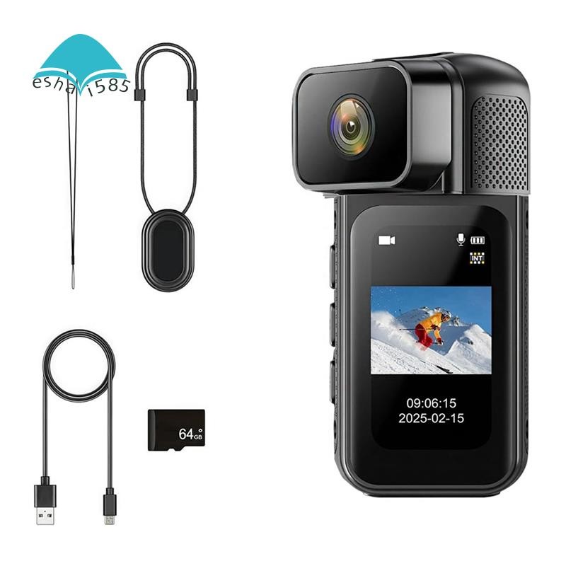 Eshai5852.7K WiFi Mini Body Camera 2.7K 1080P Thumb Camera 64GB POV กล้อง 180°หมุนเลนส์มินิสปอร์ตแคม