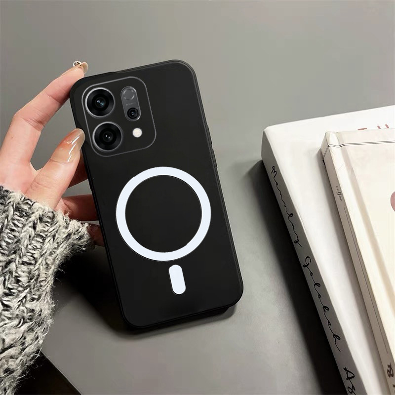 เคสโทรศัพท์ซิลิโคนอ่อนนุ่มปกหลังสําหรับ OPPO Reno 12 13 14/F/PRO พร้อมสติกเกอร์แม่เหล็กไร้สายแวววาว