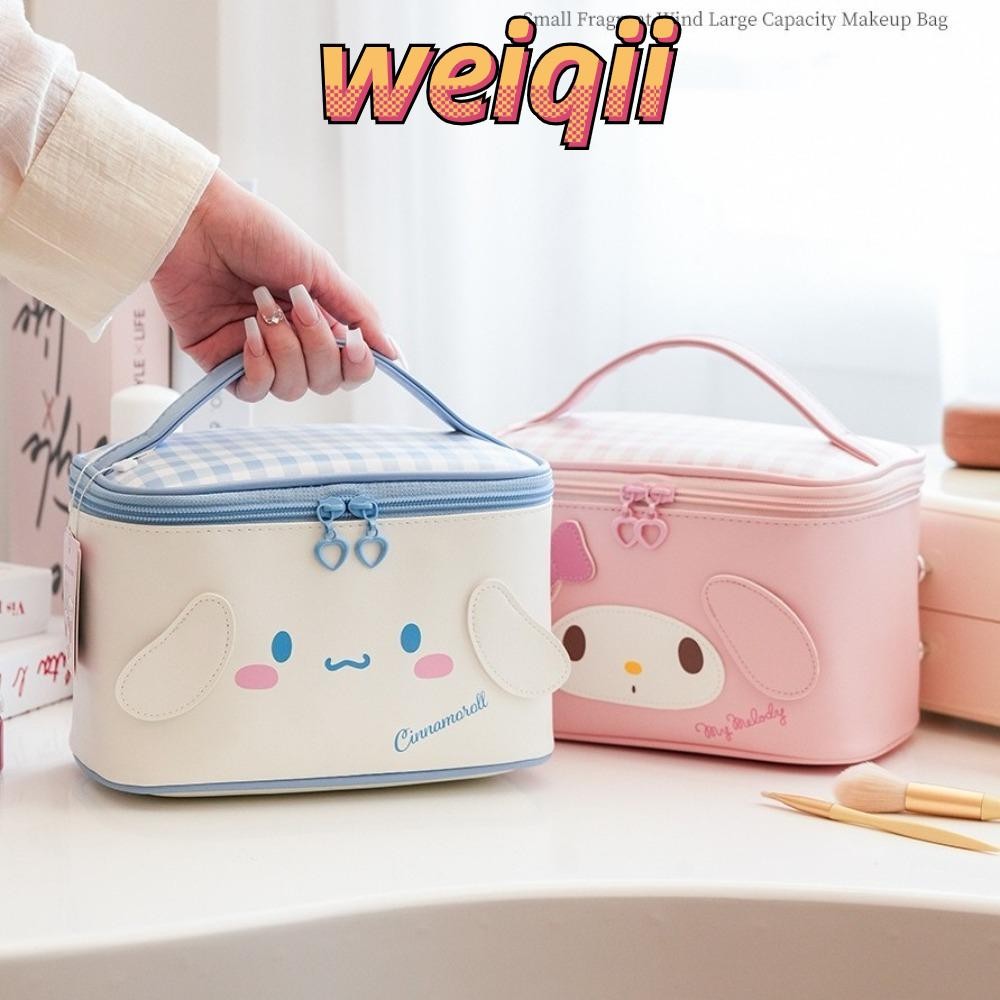 WEIQII กระเป๋าล้าง, กระเป๋าเครื่องสําอาง Melody Cinnamoroll ความจุขนาดใหญ่, กระเป๋าแต่งหน้า Sanrio Hello Kitty Kuromi แบบพกพาน่ารักสําหรับผู้หญิง