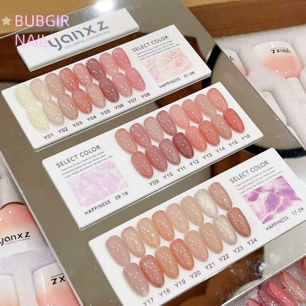 พร้อมส่ง✨   YANXZ 24 สี สีเจลไซรัปกริตเตอร์แฟลช  สีโทนชมพู Ice Peach 24 สี แถม ชาร์ทสี ฟรี