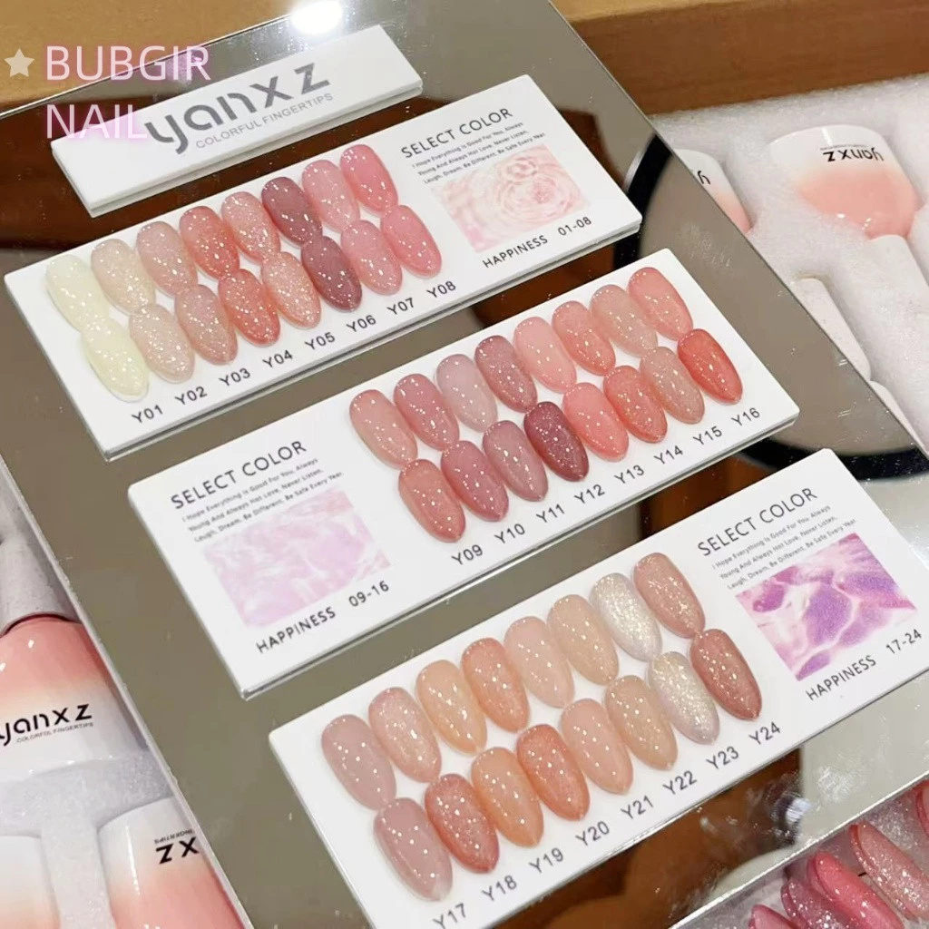 พร้อมส่ง✨ YANXZ 24 สี สีเจลไซรัปกริตเตอร์แฟลช สีโทนชมพู Ice Peach 24 สี แถม ชาร์ทสี ฟรี