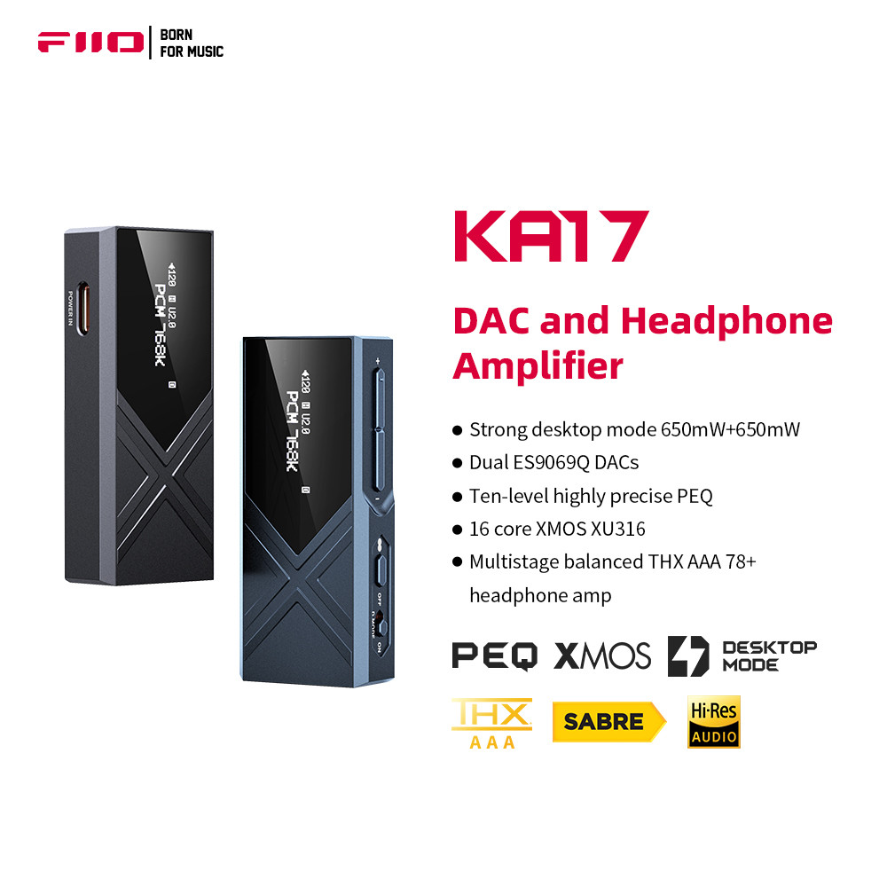 FiiO KA17 แบบพกพา USB Audio HiFi DAC Dual ES9069Q PCM768 DSD512 3.5/4.4 มม.สําหรับ Android Win10