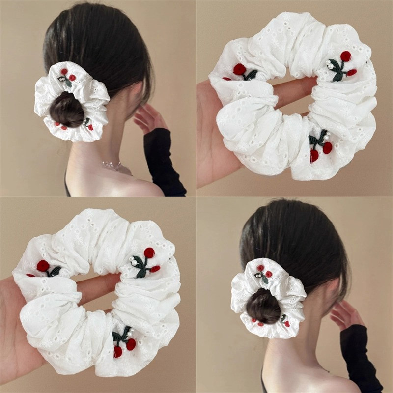 เข็มขัดผมแบบโบว์สีขาว ทำจากคอตตอนพร้อมยางรัดผม เครื่องประดับผมเสริมความงาม