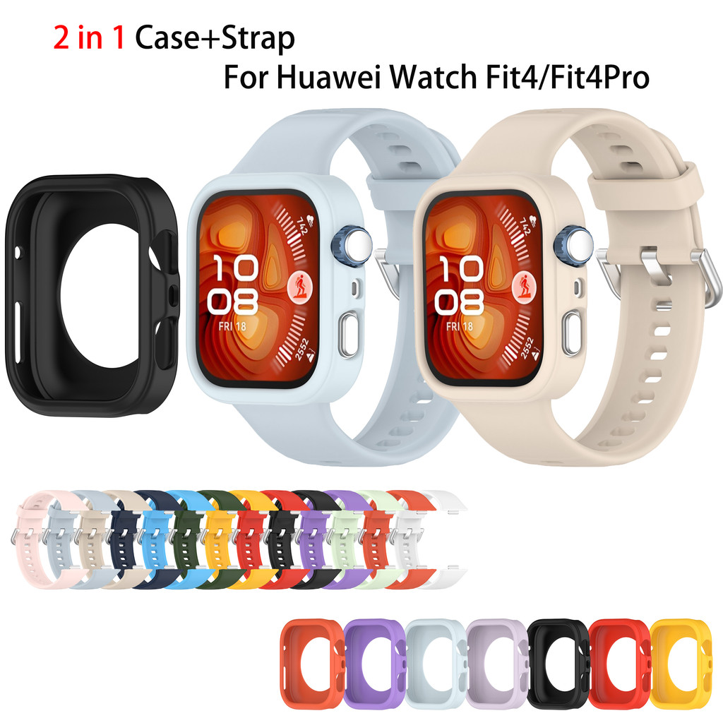 Huawei Fit4 2 in 1 สายซิลิโคน + สําหรับ Huawei นาฬิกา Fit 4 Pro นุ่มกันน้ํากีฬาแฟชั่นสายรัดข้อมือเปลี่ยนสร้อยข้อมือ Smartwatch สีลูกกวาด Slim Tpu