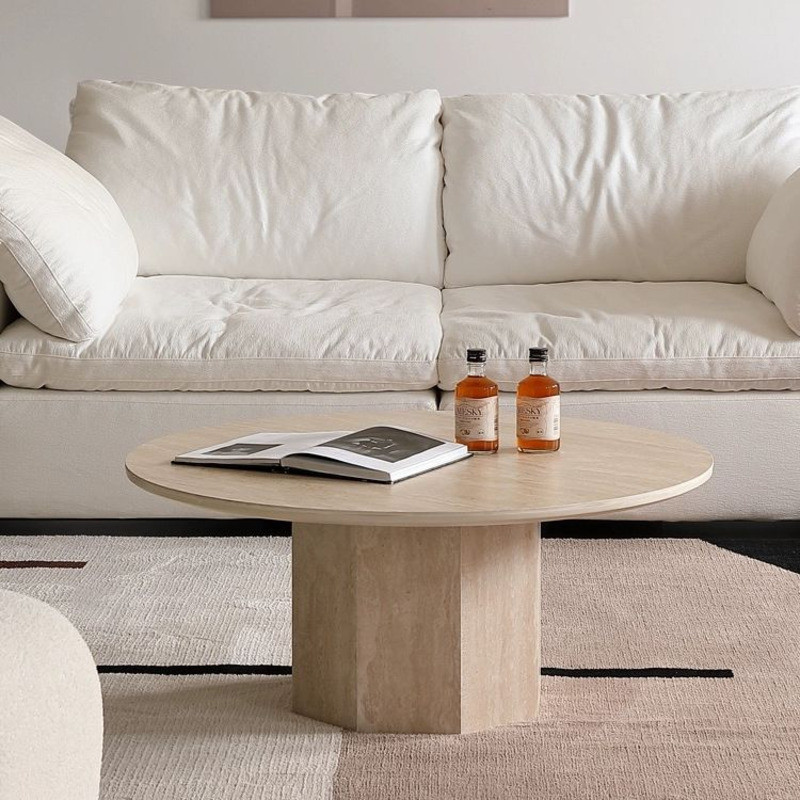 โต๊ะกาแฟห้องนั่งเล่นหินอ่อนกลมฝรั่งเศสหินถ้ำโต๊ะกาแฟโต๊ะเล็กๆสำหรับบ้านขนาดเล็กสไตล์สแกนดิเนเวียน - รูปที่ 2