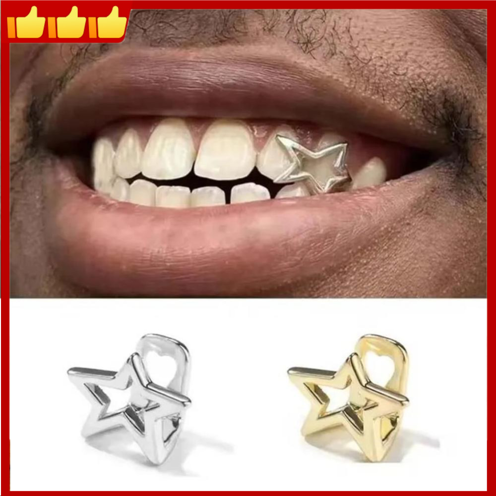 ทองแดง Hip Hop Dental Grills ฟันเงิน Grillz แฟชั่น Punk Hollow Star Grill สําหรับแฟชั่นอุปกรณ์เสริม Concert Hip Hop เครื่องแต่งกาย