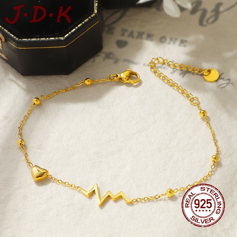 สร้อยข้อเท้าหัวใจสไตล์เกาหลีทอง JDK 18K