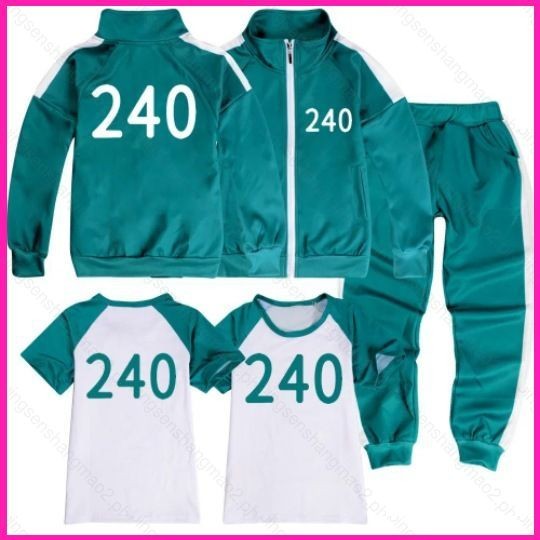 PS2 Squid Game 240 เสื้อกางเกงขายาวเสื้อยืดผ้าคอสเพลย์สําหรับเด็กชุดกีฬา SP2