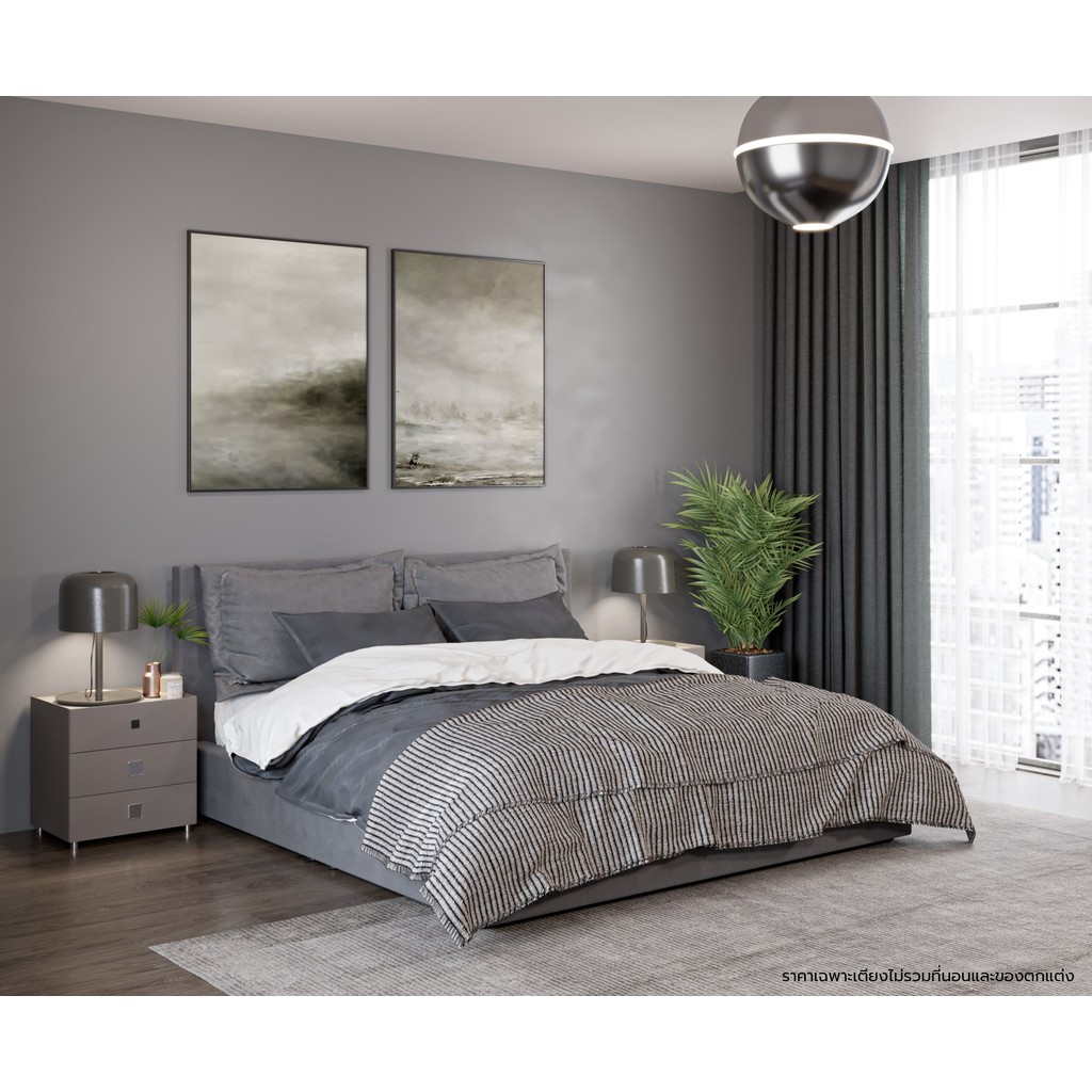 SB Design Square SNOOZE/เตียงBF5/ผ้าเทาอ่อน สีเทา (167x212x97.5 ซม.)  แบรนด์ SB FURNITURE