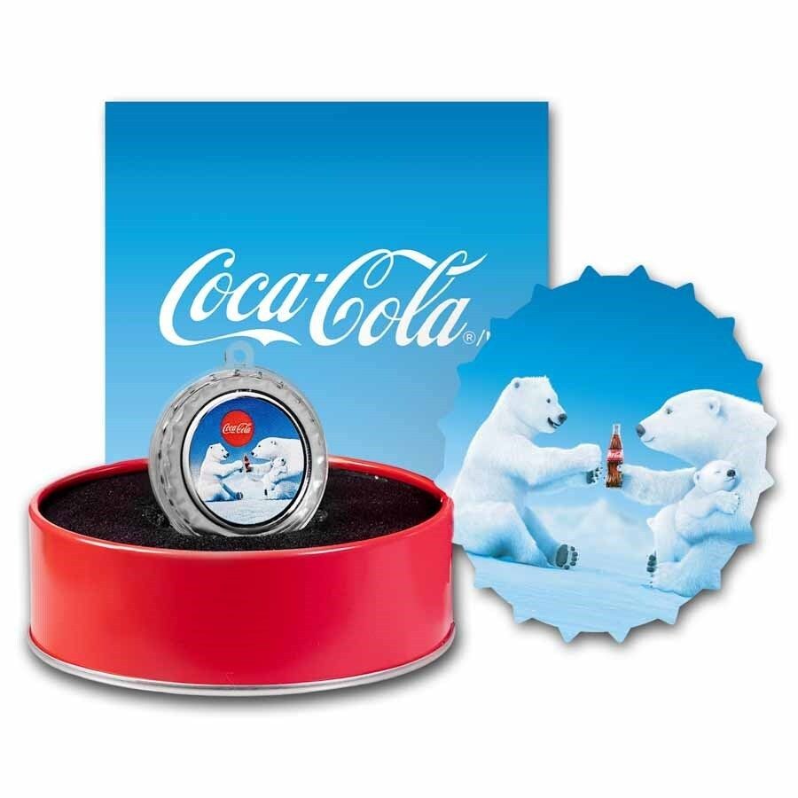 TURBO [6GM] Coca-Cola Ag Polar Bear SilverBottle Cap Ornament พร้อมกล่อง
