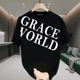Basi💥เสื้อยืด oversize unisex สตรีทแฟชั่น โคตรนุ่ม เสื้อ cotton 100% ไม่หดตัวลาย เสื้อไม่ยับ ลาย "GRACE WORLD"