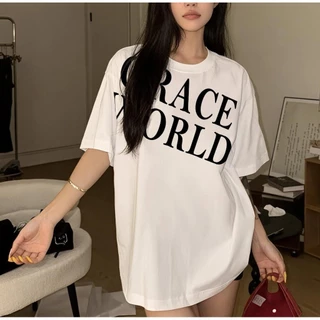Basi💥เสื้อยืด oversize unisex สตรีทแฟชั่น โคตรนุ่ม เสื้อ cotton 100% ไม่หดตัวลาย เสื้อไม่ยับ ลาย "GRACE WORLD"