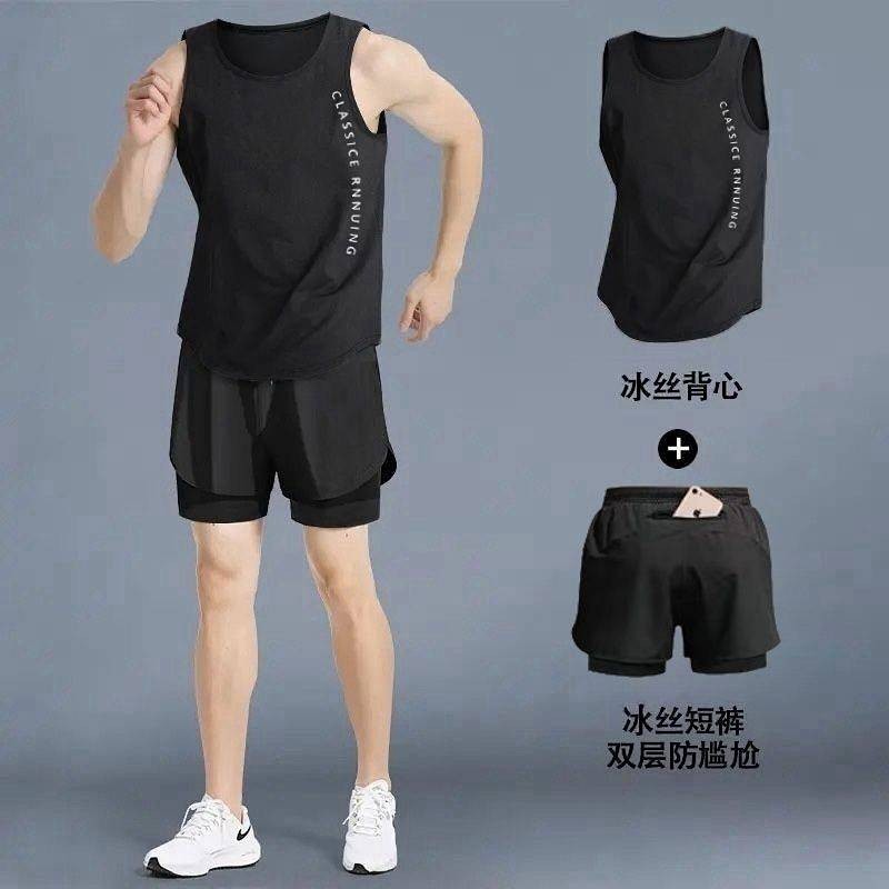 Running Sports Suit Men's Quick-Dry Vest Fitness Clothes Summer Ice Silk Marathon Professional Equip