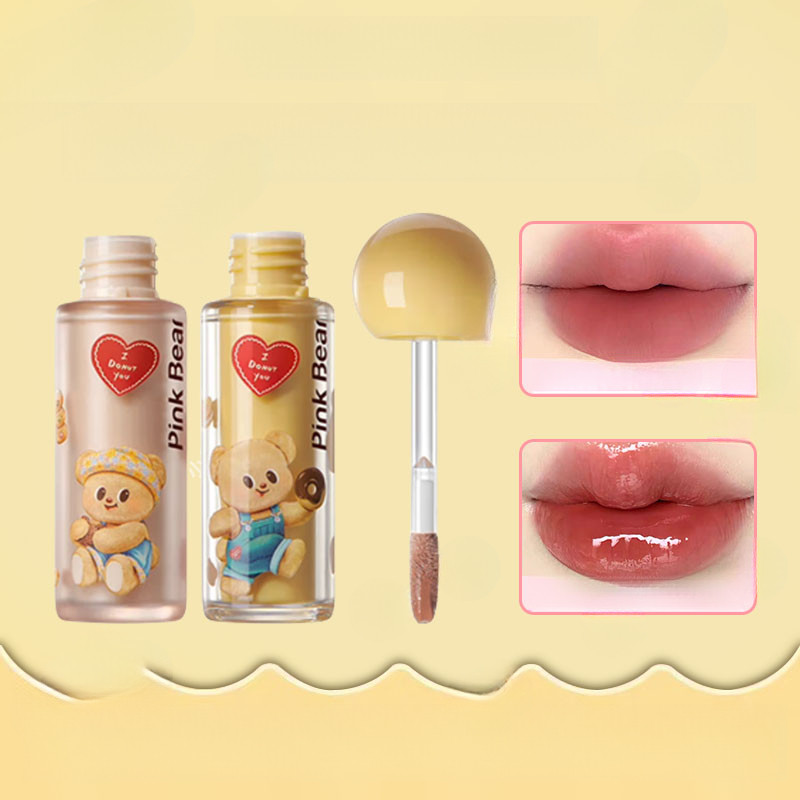 PINK BEAR Non-Stick Lip Coating Easy To Cup & Small Butter Bear Film Not Easy To The Cup Lip Essence Honey Lip Glaze Lipstick Leather Bear Butter Girl