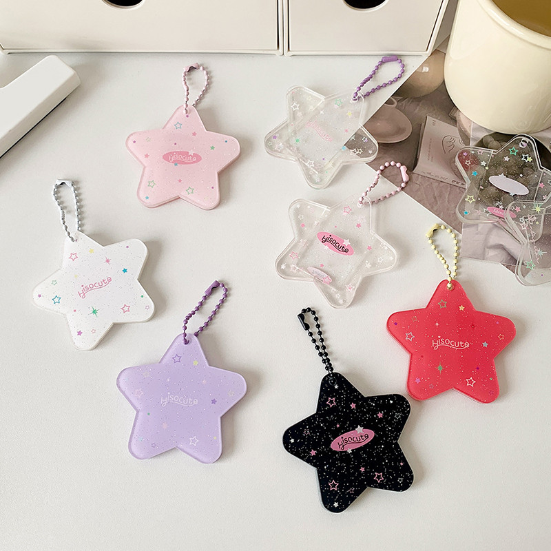 Mini 1 นิ้ว Glitter Star Card Holder พร้อมพวงกุญแจอะคริลิค Photocard Holder ID Card Cover Case กระเป