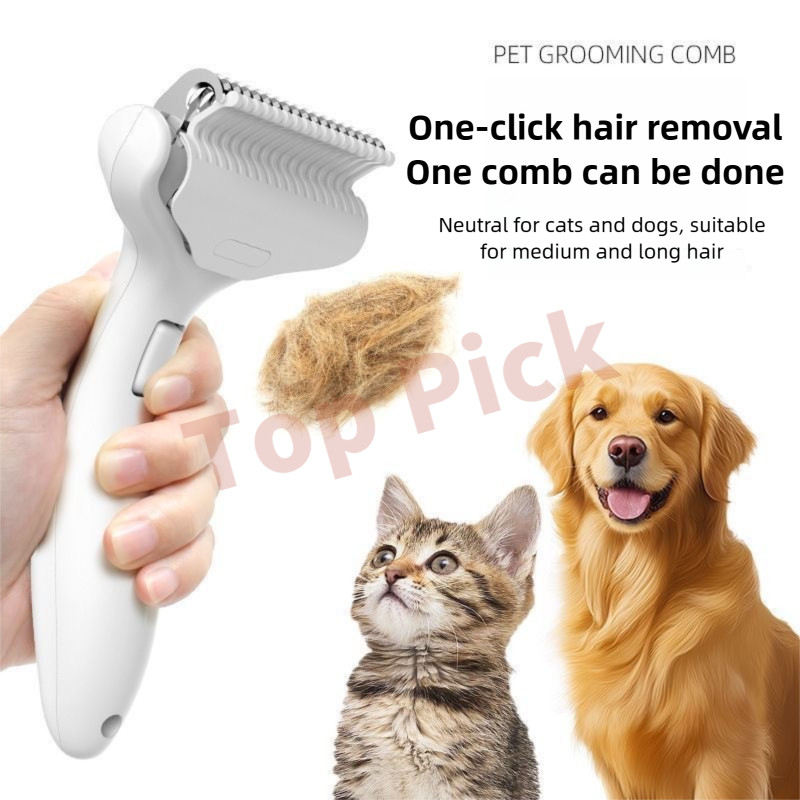 หวีสุนัข Cat Deshedding แปรงใบมีดสแตนเลส 90% ส่วนลดสําหรับผมยาวสัตว์เลี้ยง Gentle Safe Grooming เครื่องมือทําความสะอาดง่าย​​