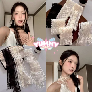 🎀Yummy Shop🎀พร้อมส่ง (VO-49) ริบบิ้นยาวผ่านุ่มนิ่ม ลวดลายลูกไม้ สไตล์สาวเกาหลี