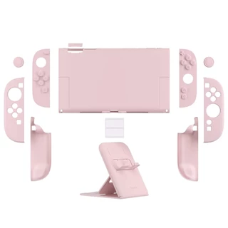 เคสแข็งสําหรับ Nintendo Switch 2 พร้อมขาตั้งพิเศษ & Thumb Grip Caps | การออกแบบแยก, ฝาครอบเปลือกเต็มตัวแบบป้องกัน Dockable, สีชมพู