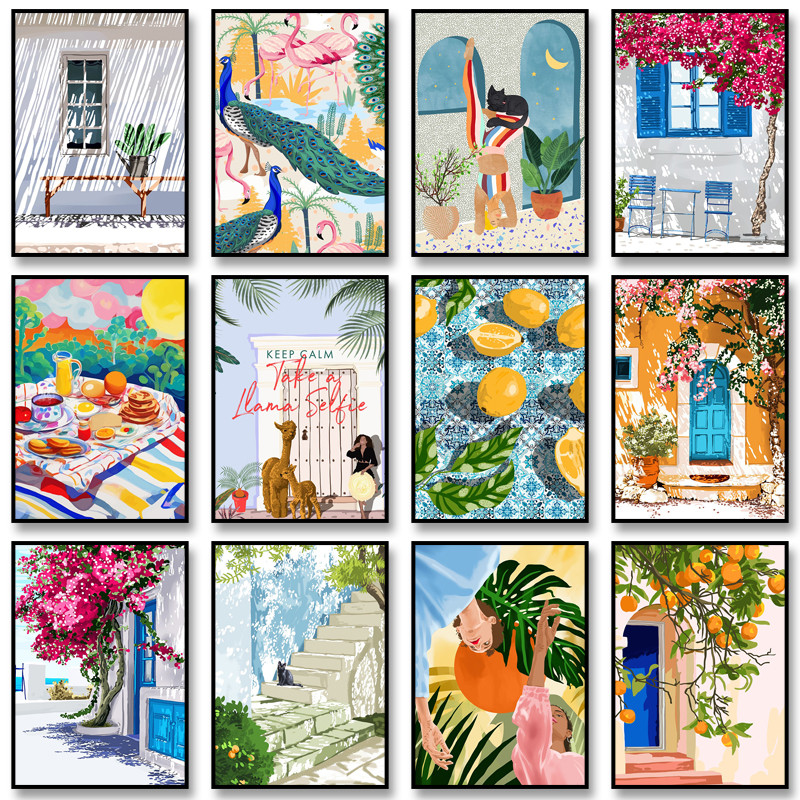 ธรรมชาติโปสเตอร์หวานโมร็อกโกพิมพ์ผ้าใบภาพวาดภาพผนังศิลปะสําหรับห้องนั่งเล่นตกแต่งบ้าน