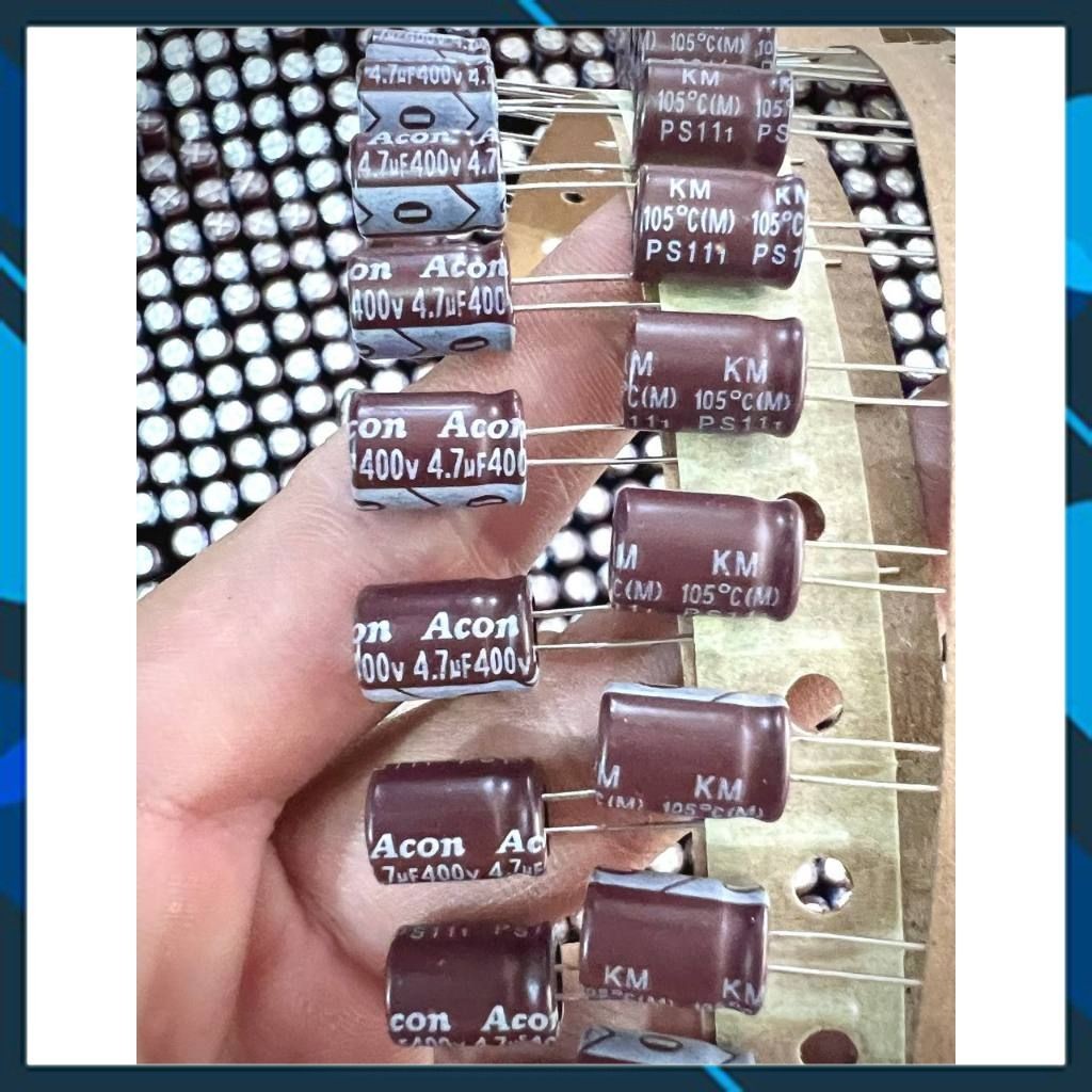 [ 20 ชิ้น ] POWER CAPACITORS 4.7UF, 400V4.7UF, 4.7UF400V ยี่ห้อ Acon Aishi (8x12mm)