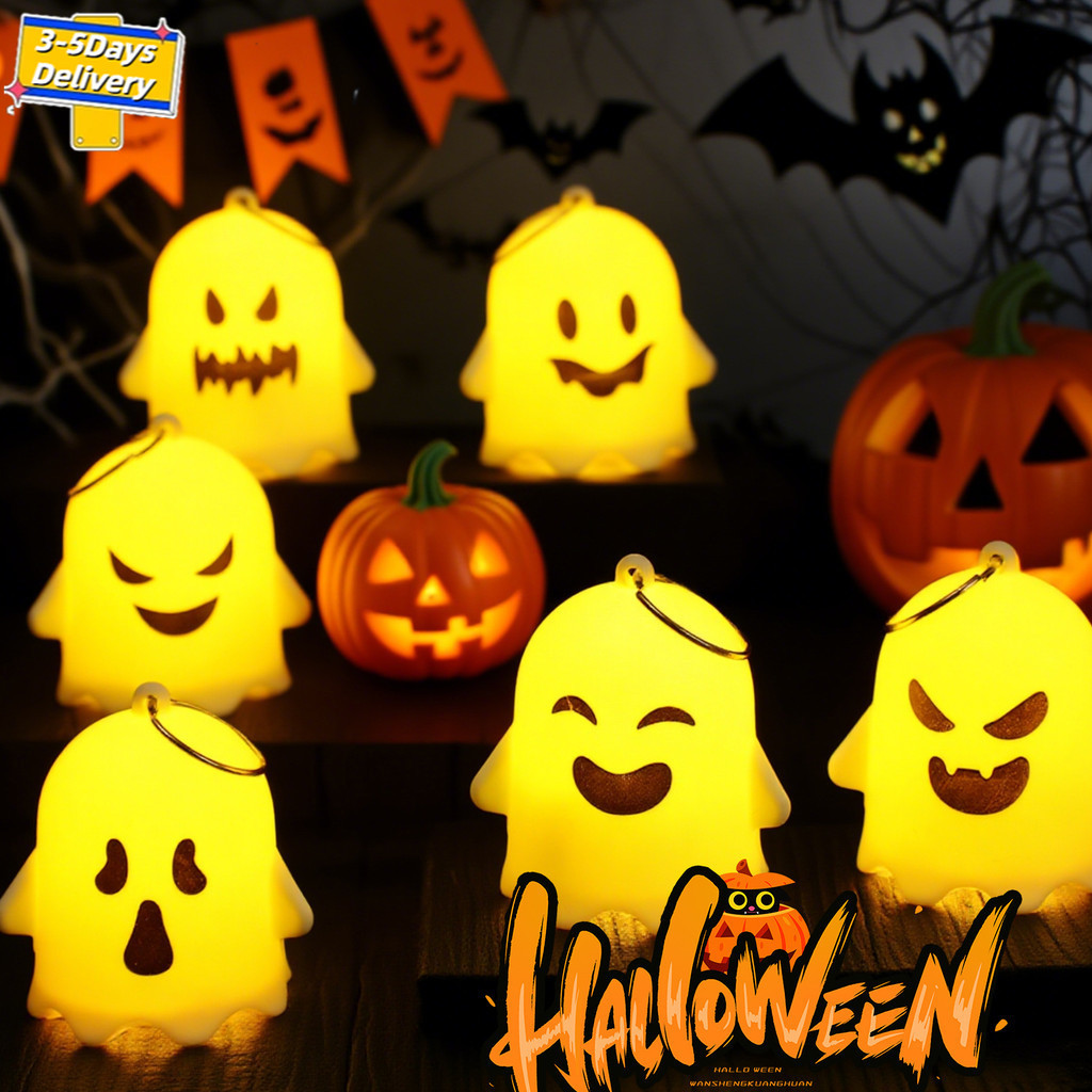 [3-5 วันมาถึง]ไฟกลางคืนผีฮาโลวีน 6 ชิ้น | เรืองแสงหมึกเรืองแสงและกันกระแทก ABS | พวงกุญแจแบบถอดได้สํ