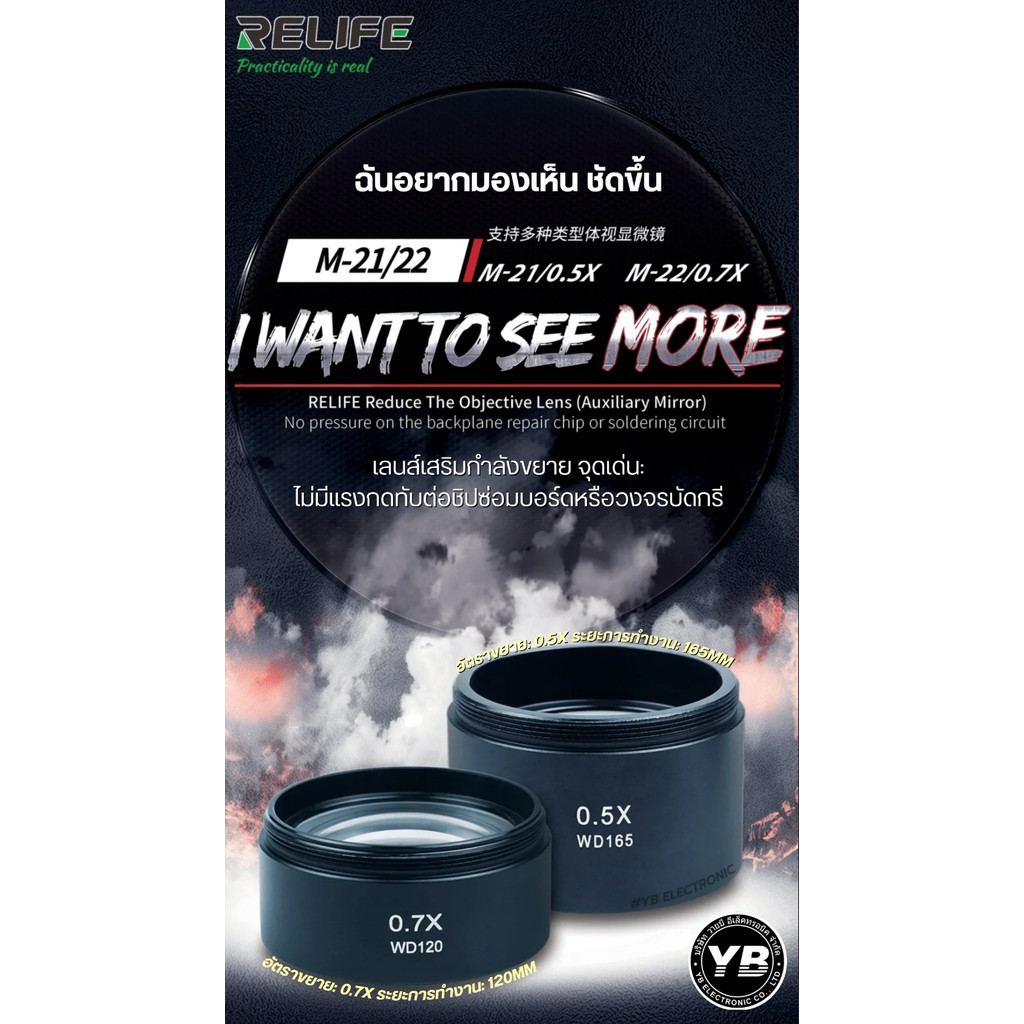 เลนส์เสริมสำหรับกล้องจุลทรรศน์หรือกล้องซ่อมโทรศัพท์มือถือ RELIFE RL‑M21 และ RL‑M22 0.5X/0.7X