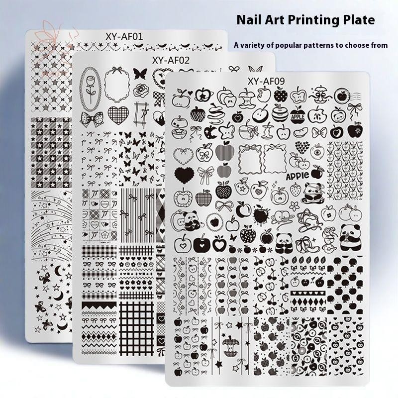 [maybeauty] แผ่นปั๊มเล็บผีเสื้อดอกไม้ตารางรูปแบบฝรั่งเศสสแตนเลสลายฉลุ DIY เครื่องมือเล็บร้านทําเล็บ {TH}