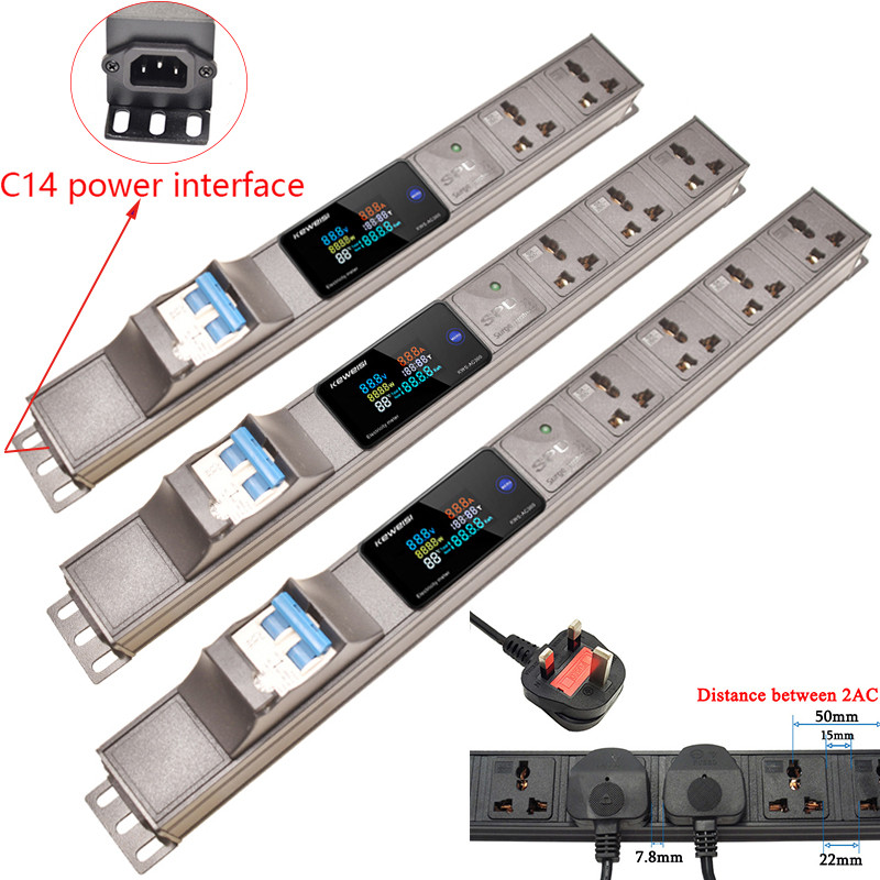 ชุดกระจายไฟ Rack Mount PDU เครื่องวัดจอแสดงผลดิจิตอลพร้อมสวิตช์อากาศ 16A ,การป้องกันภายนอก,ซ็อกเก็ตสากล 2-10Ways,อินเทอร์เฟซ C14