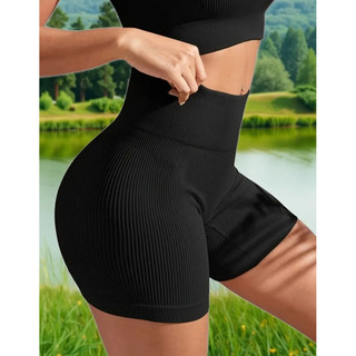 Shorts Fitness Canelado Academia Treino Yoga Zero Transparencia Feminino Poliamida Premium