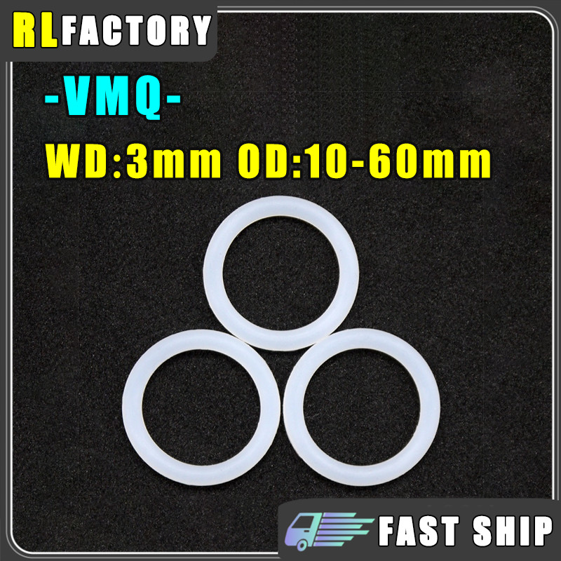 [RL] VMQ WD 3mm * OD 10-60mm ซิลิโคนสีขาว O แหวนเกรดอาหารกันน้ําปะเก็นซีลยางทนความร้อน