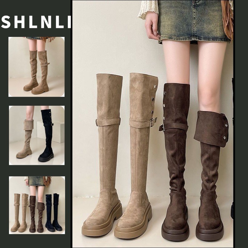 รองเท้าหางวัวทรงสแลมมิ่งส้นเตารีดสูง สีทึบ ออกแบบเพื่อความสะดวกในการสวมใส่ เหมาะสำหรับฤดูหนาว