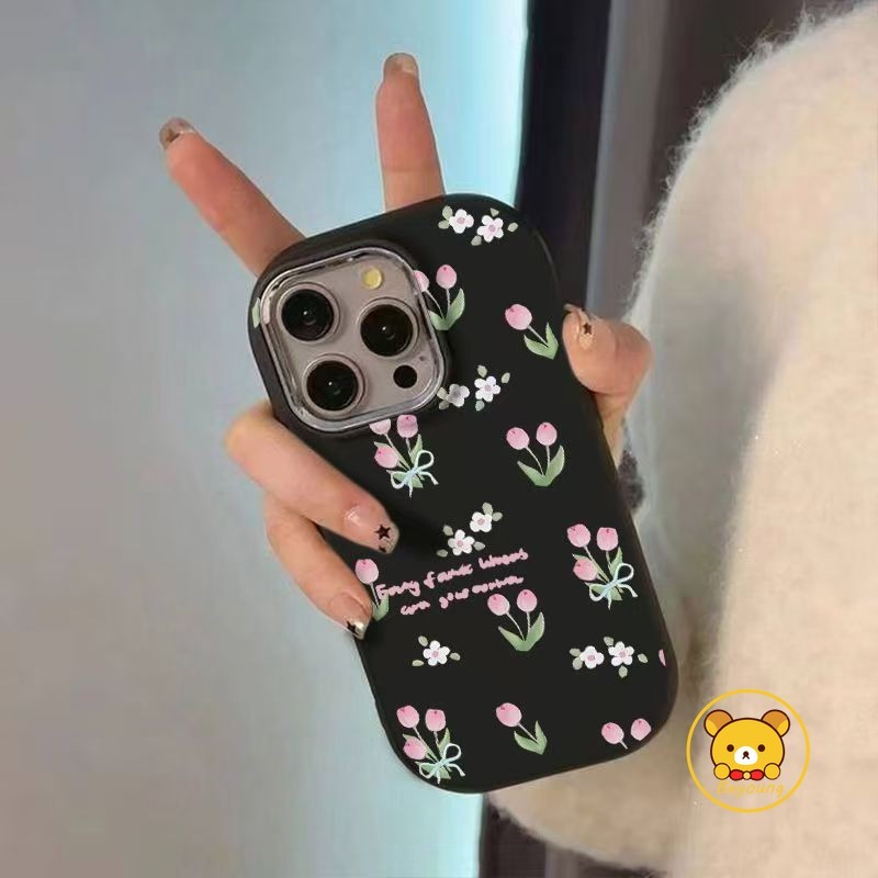 สีชมพูทิวลิปเคสโทรศัพท์สําหรับRealme GT7 Pro GT6 GT3 Neo 6 SE 5 2T V50 V23 V20 V13 V11 V11S V1 GT Master Q3 Pro Carnival 5Gการ์ตูนปลอกดอกไม้สดAnti-fall Softปกหลัง