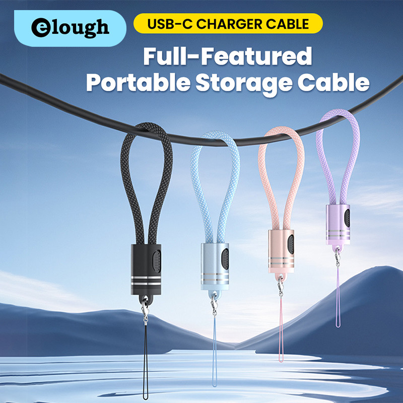 Elough 18 ซม.สั้น USB C สาย Key Lanyard PD60W Fast Charging สายโทรศัพท์มือถือประเภท C ถึง Type C Power Bank สายลวด