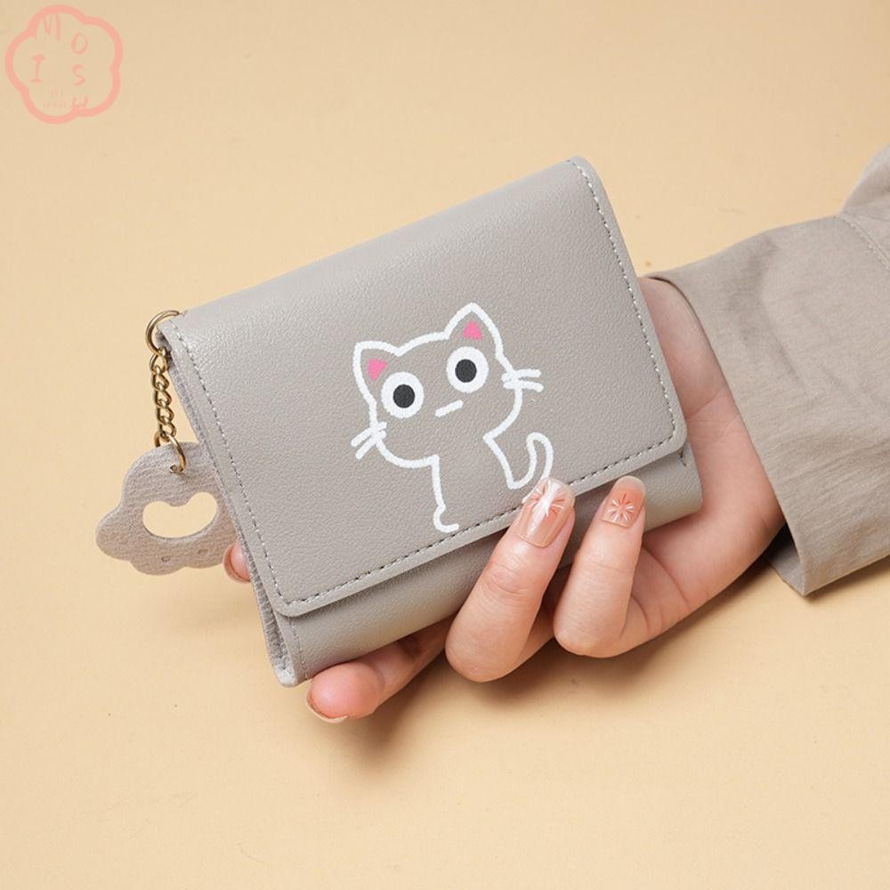 MIOSHOP กระเป๋าสตางค์หนัง PU ขนาดเล็ก พับลายแมวน่ารัก ของขวัญสำหรับเด็กผู้หญิง