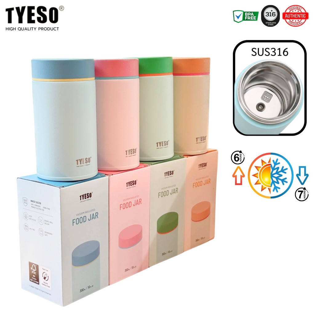 TYESO พกพาง่าย ใช้งานได้ทั้งร้อนและเย็น กระบอกน้ำไซส์มินิ สแตนเลส 316 ฝาปิดสนิทไม่รั่วซึม