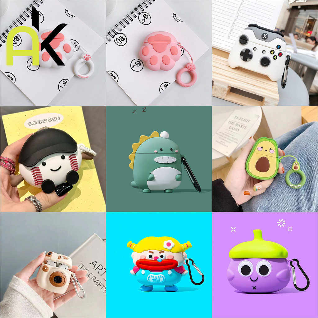 AK Case Cover Compatible for Airpods 1/2/3/4/Pro/Pro2 Pro 2 เคสป้องกันหูฟัง TPU นุ่มและป้องกันการล่มสลาย พวงกุญแจ