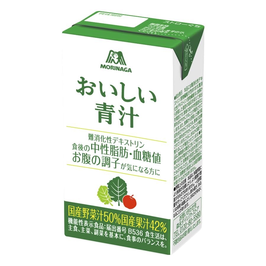 Morinaga Delicious Aojiru 125ml Pack of 24 - Made in Japan, Vegetable and Fruit Aojiru Drink, Functi