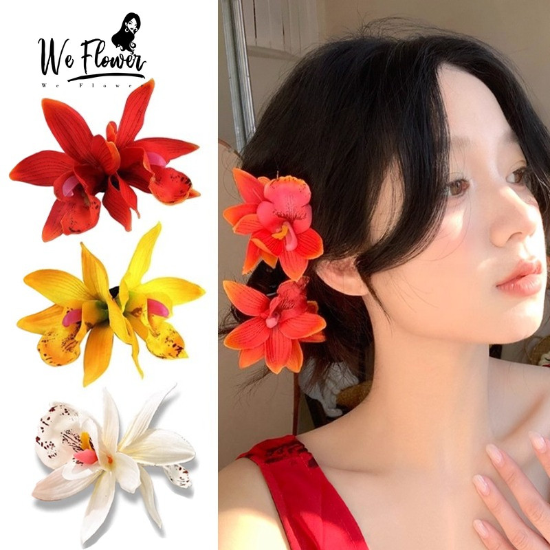 We Flower Cool Sweet Purple Orchid Flower Hairpins สําหรับผู้หญิงชายหาดวันหยุดกิ๊บติดผมดอกไม้อุปกรณ์