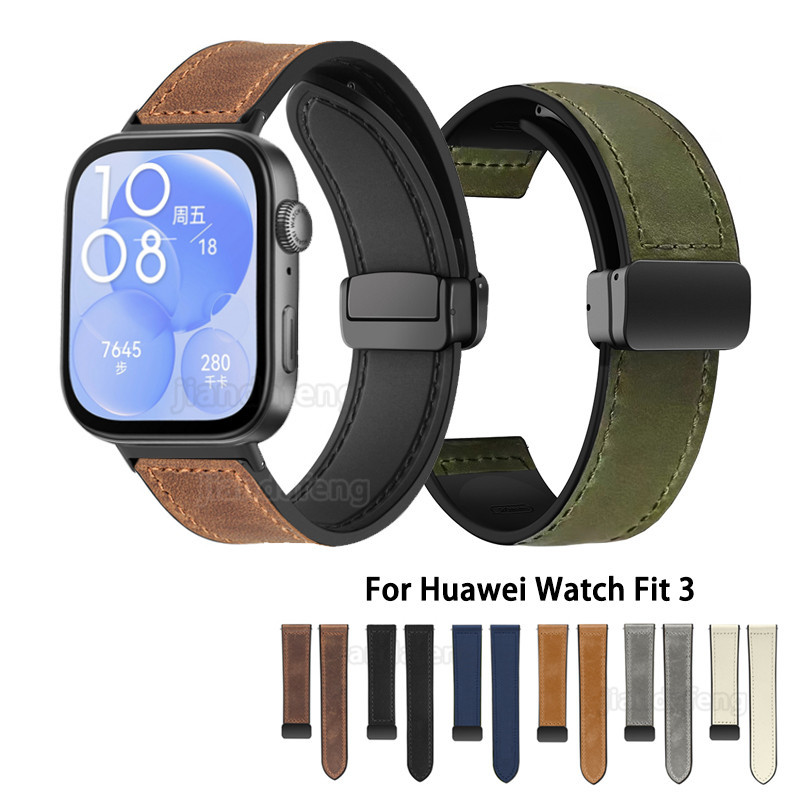 Magnetic Clasp Replacement สายหนังซิลิโคนสําหรับ Huawei Watch Fit 3 2