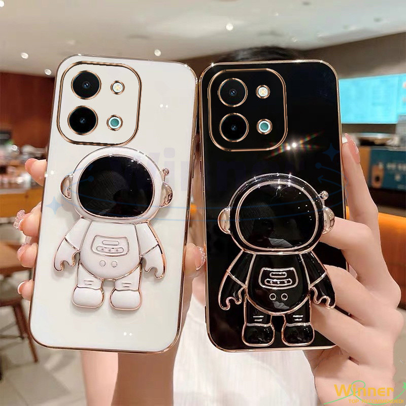 เคส Vivo Y28 4G Y18 Y03 Y17S Y15S Y01 Y01A Y02 Y02A Y02T Y27 Y36 นักบินอวกาศสามมิติขาตั้งเคสโทรศัพท์ 1YHY